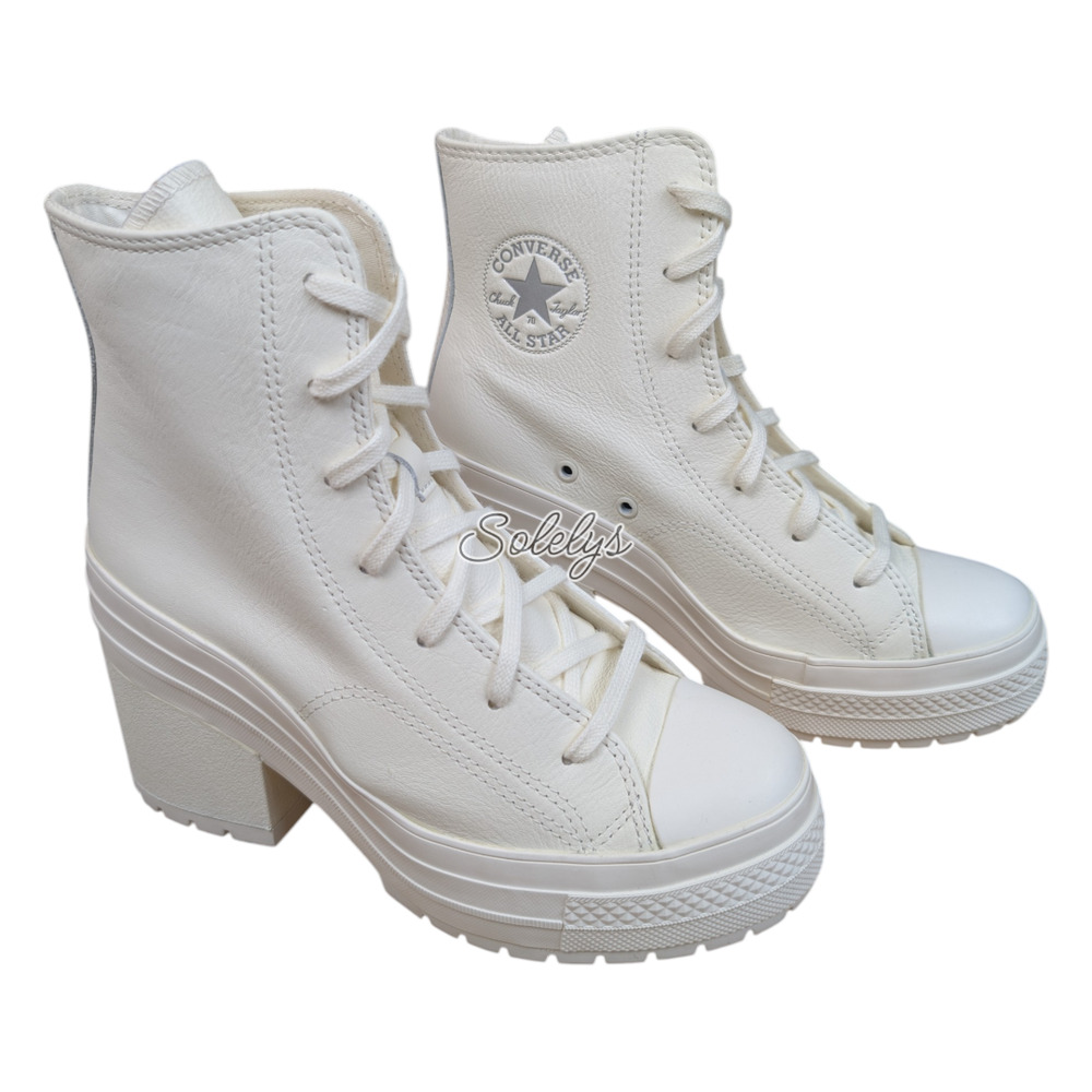 Converse Chuck 70 De Luxe Heel Leather White Egret Silver Sneaker Boot Womens 8 - Picture 5 of 10